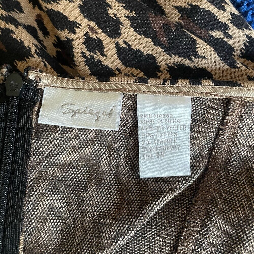 Spiegel Catalog Vintage 90s Leopard Brown Pencil Knit Skirt NEW L 10 - Picture 12 of 13